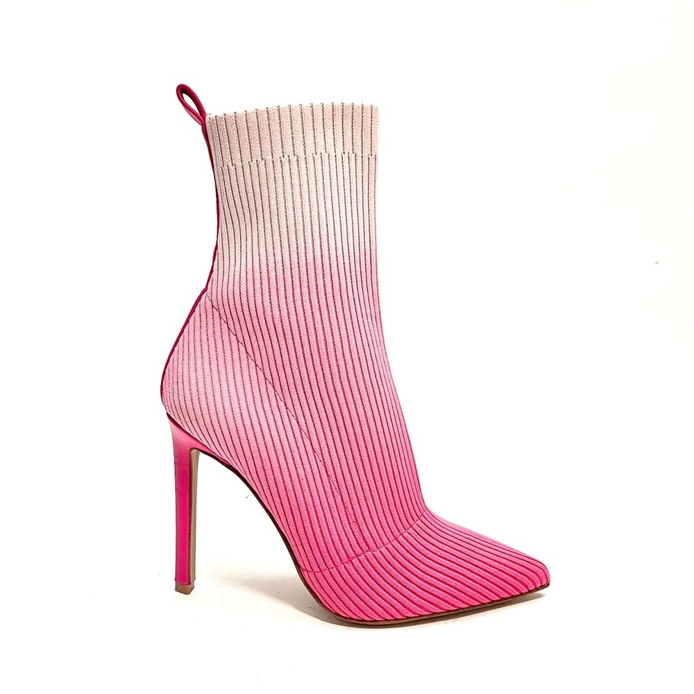 Vintage Y2K ombré pink ribbed fabric stiletto sock booties